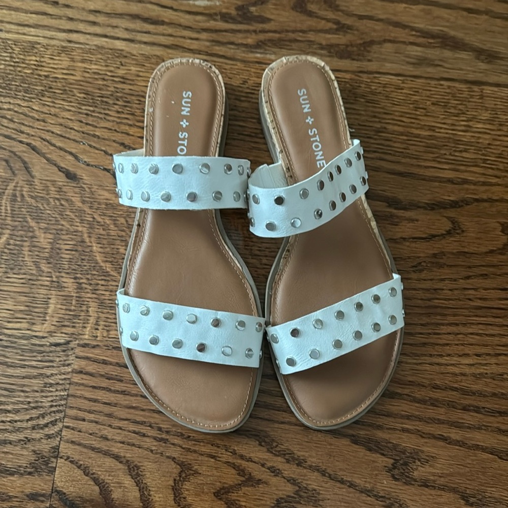 sun + stone white and tan sandals (US WOMENS 7.5)